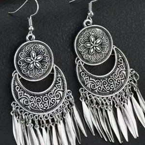 PERSIAN FILIGREE "SUN & CRESCENT" DANGLY SILVERY CONES EARRINGS  42
